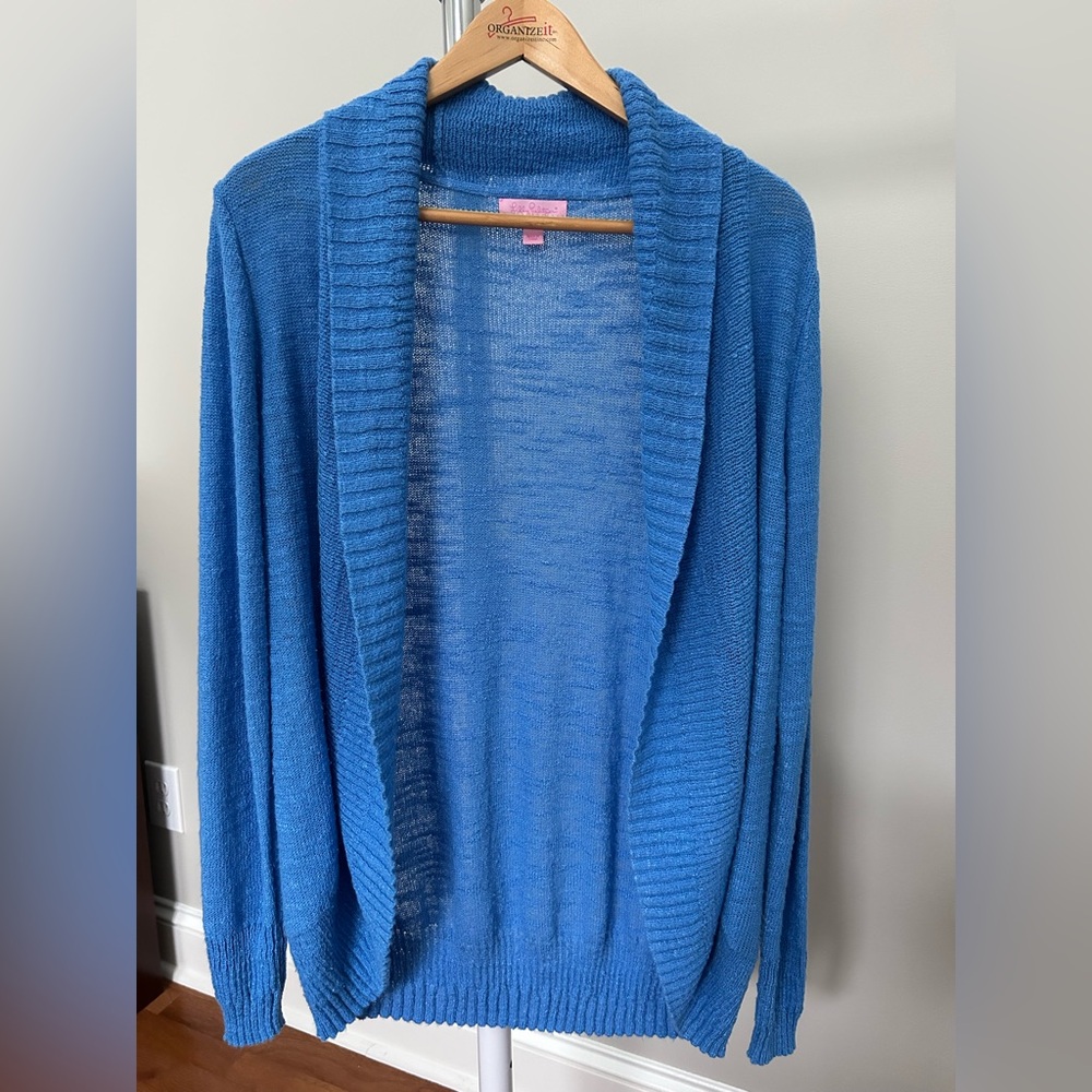 Lilly Pulitzer Vibrant Blue Cardigan Shawl Collar Size Large
